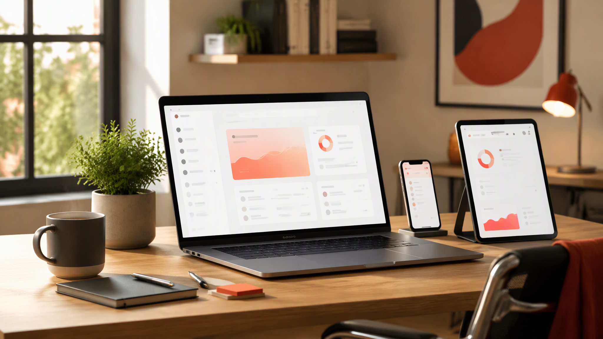 在笔记本电脑与手机上使用 WPS Office 办公的场景